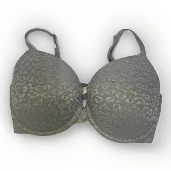 PINK VICTORIA’S SECRET Grey Lace Leopard Print Wear Everywhere Push-Up Bra 34DD - Picture 1 of 4
